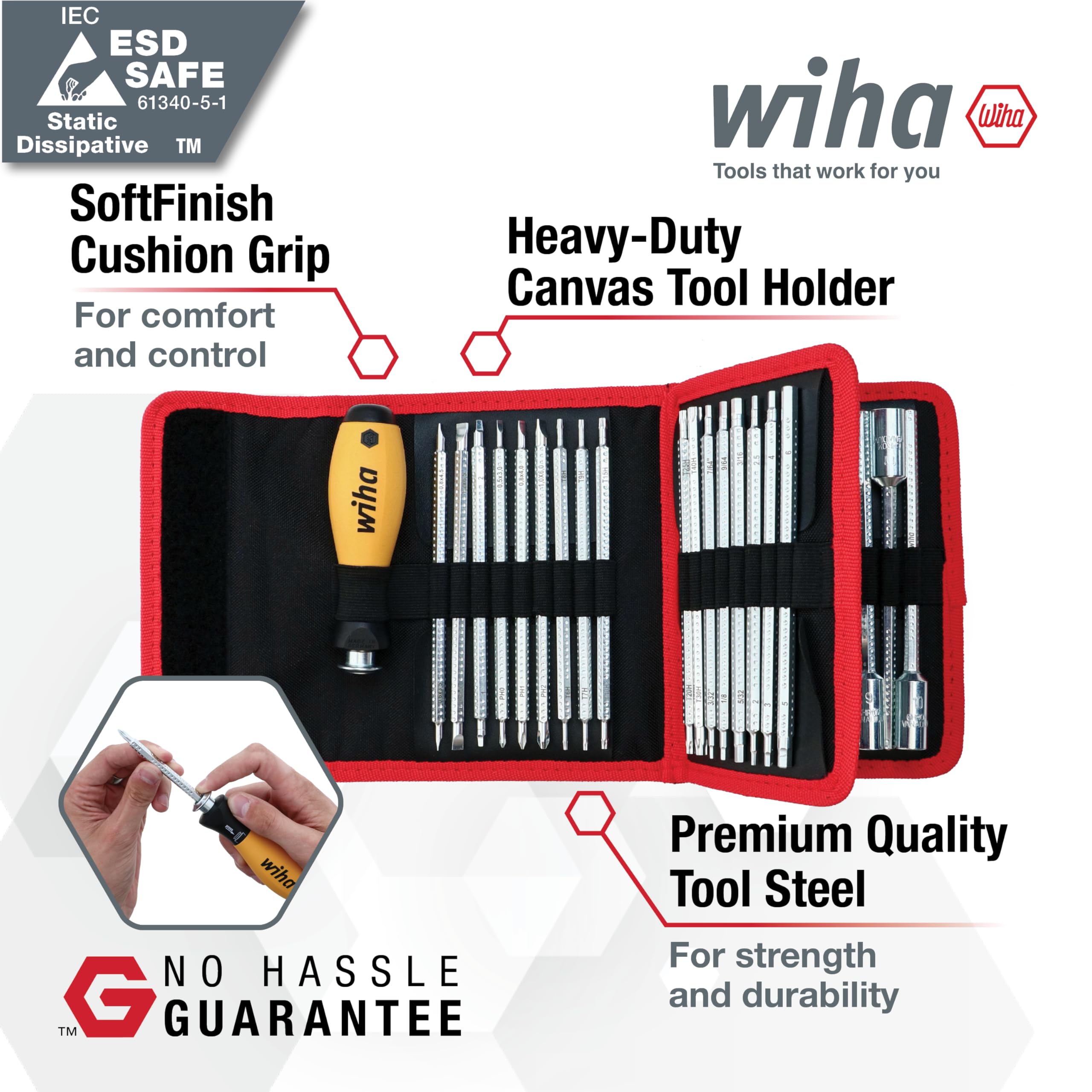 Amazon.com: Wiha 28187 ESD Safe Drive-Loc VI Wallet Set, 32 Piece
